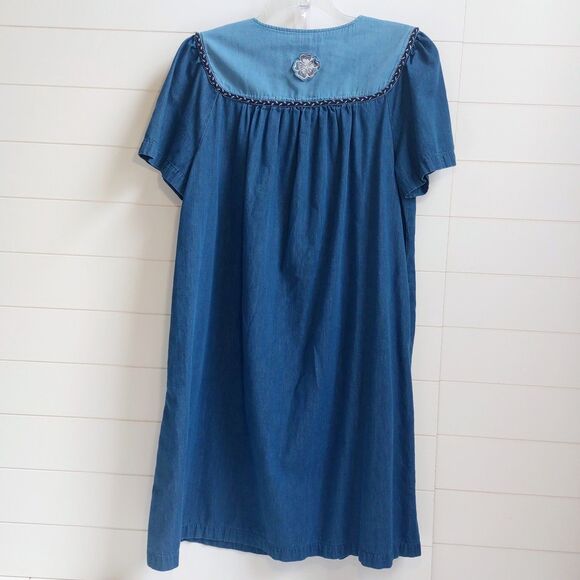 Go Softly Patio House Dress Women's Large Blue Applique MuuMuu Lounge Snap Front - Picture 3 of 6